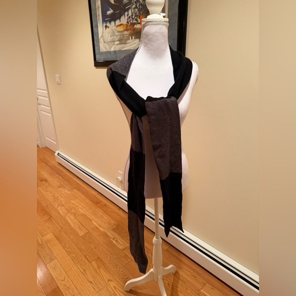Armani Exchange Elegant Black and Metallic Knit Scarf,